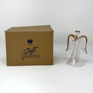 Avon Glass Angel Ornament 1996 Gift Collection Clear Gold Wings